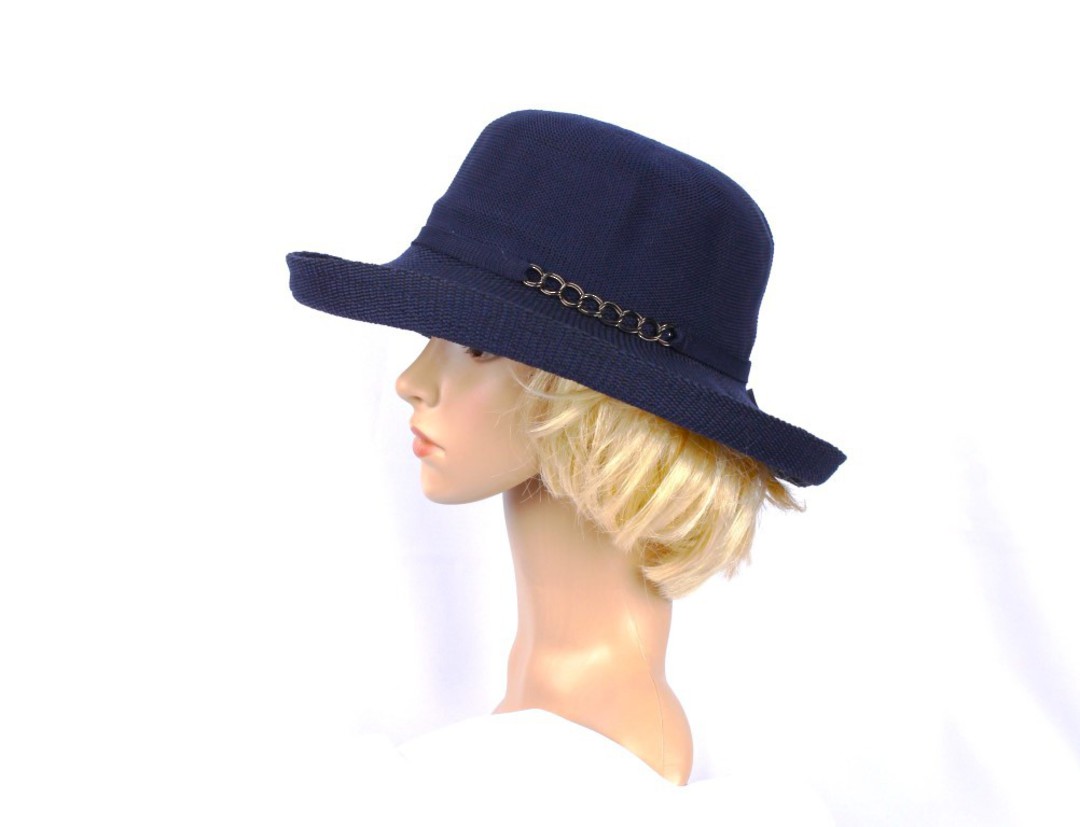 Head Start  very smart Bretton womens summer hat w upturn plus decorative chain trim navy  Style:HS/9086 image 0